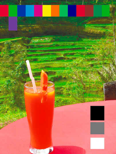 Exemple d'image imprimée en polychromie 7 couleurs CMJN + orange + vert + violet