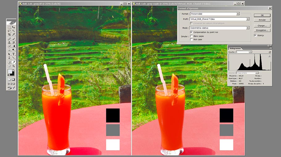 Prévisualisation en temps réel d'un imprimé 7 couleurs avec Photoshop et le logiciel ICC_Profile_Convertor